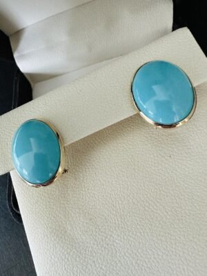 Gorgeous Estate 18k Yellow Gold Robin Egg Blue Persian Turquoise Earrings