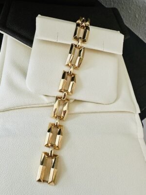 Gorgeous Ladies Retro Geometric Links 14k Yellow Gold Bracelet