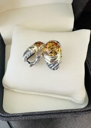 Ladies $1475 David Yurman 14K & Sterling Albion Orange Citrine Earrings