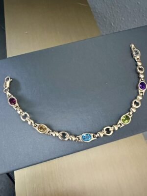 Ladies 14k Yellow Gold A&E Multicolor Semi Precious Gem Set Bracelet