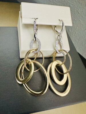 Ladies 14k Yellow Gold & Diamonds Asprey Of London Oval Geometric Drop Earrings