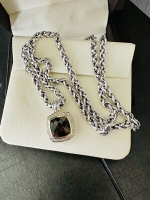 Ladies 18k Yellow Gold & Sterling David Yurman Smoky Quartz & Diamond necklace