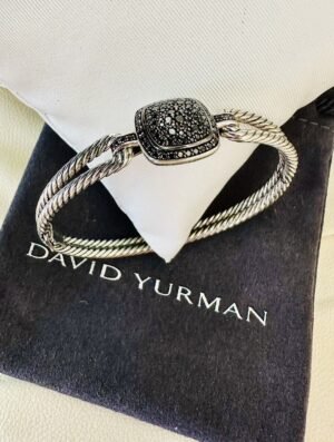 Ladies David Yurman Sterling Albion Bracelet Cuff With Black Diamond ~ 0.73cts