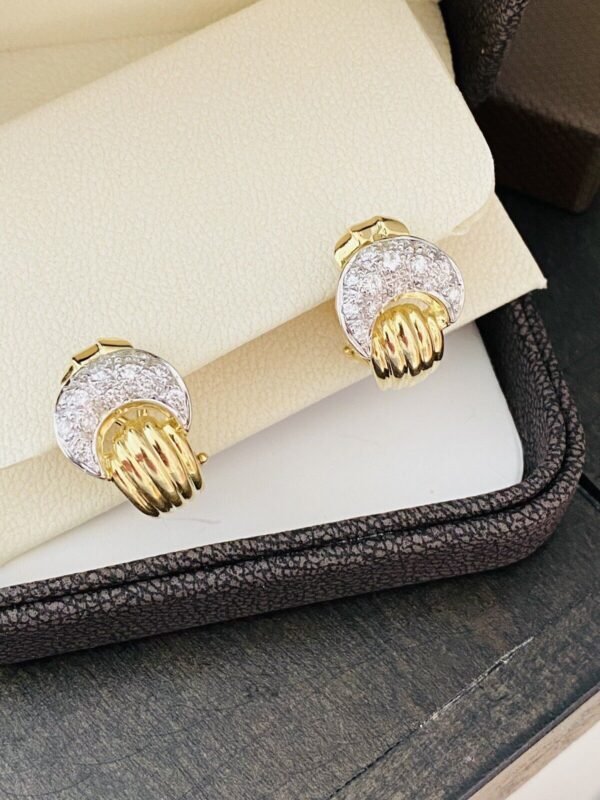 Ladies Estate 18k Yellow Gold Designer Diamond Crescent Moon Earrings