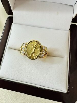 Ladies Estate Seidengang 18k Gold and Diamond Cherub With Flute Ring ~ Size 3