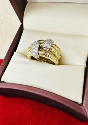 Ladies Estate Seidengang 18k Gold and Pave Diamond Three Band Ring