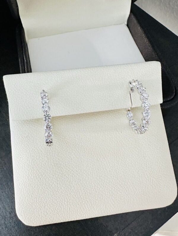 Ladies Natural Diamond Inside Out Hoop Earrings 18k White Gold ~3.41 Cts SI1/G