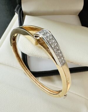 Ladies Retro Diamond Bracelet Bangle 14k Yellow Gold With Natural Diamonds