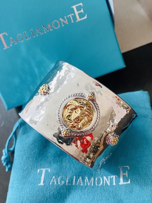 Ladies Tagliamonte 18K Gold & Sterling Medusa Cuff Bracelet In Box