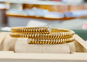 Marina B By Bulgari 18K Yellow Gold Trisolina Pavé Diamond Triple-Wrap Bangle