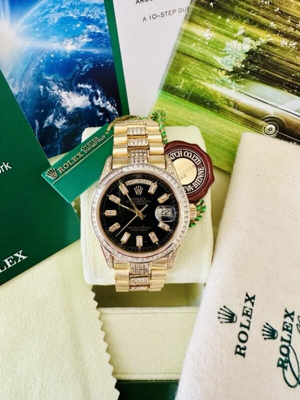Men’s 18k YG Rolex Day Date President Ref 18038 With Diamonds In Box