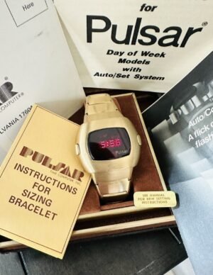 Rare Vintage Pulsar P3 Time Computer Watch Solid 14k Gold ~ Box & Manuals