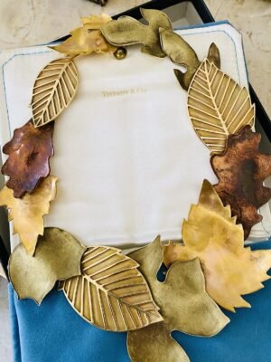 Rare Vintage Tiffany & Co Angela Cummings 14k Gold Autumn Leaves Necklace In Box