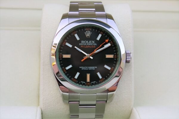 ROLEX 116400GV MILGAUSS WATCH BLACK DIAL GREEN CRYSTAL