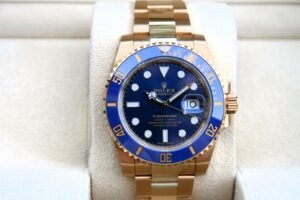 ROLEX 116618 SUBMARINER WATCH 18K YELLOW GOLD BLUE DIAL NOS