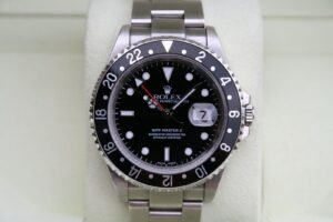 ROLEX 16710 GMT MASTER II BLACK BEZEL F SERIAL BOX AND PAPER