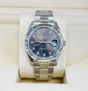 Rolex 41 Datejust 126334 Fluted Bezel Factory Rhodium Diamond Dial Watch B/PAPER
