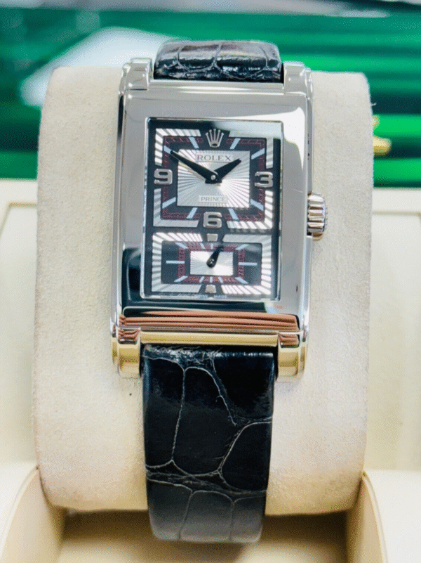 Rolex Cellini Prince 5443/9 18k White Gold Sunburst Guilloche Dial Watch PAPERS