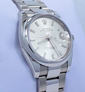 ROLEX Date 115200 34mm Oyster Perpetual Silver Stick Dial Watch MINT CONDITION