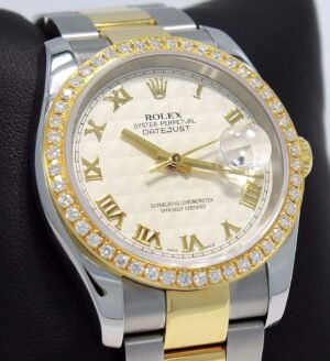 ROLEX Datejust 116233 18K Yellow Gold /SS 1.35CT Bezel Ivory Pyramid Dial PAPER