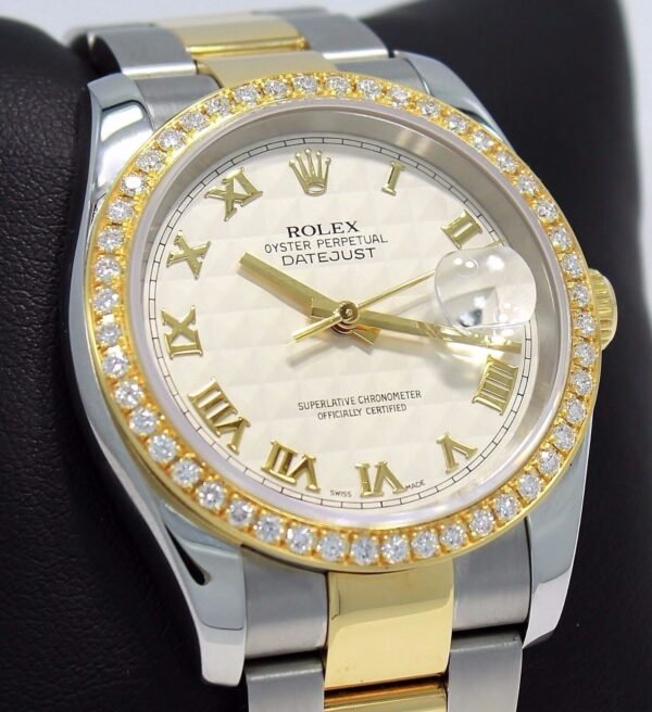 ROLEX Datejust 116233 18K Yellow Gold /SS 1.35CT Bezel Ivory Pyramid Dial PAPER