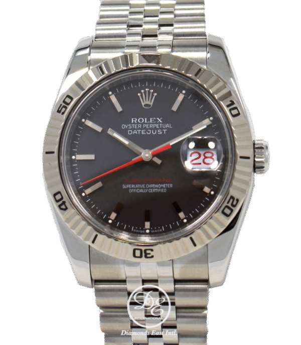 Rolex Datejust 116264 Turn-O-Graph Black Jubilee 18K W Gold Bezel PAPER SERVICED