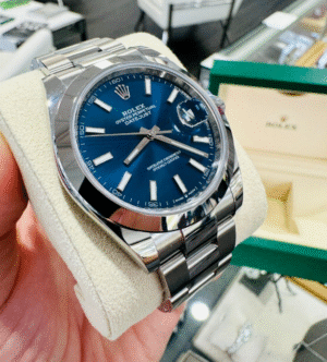 Rolex Datejust 126300 41mm Oyster Blue Stick Dial Smooth Bezel Watch B/Paper NEW