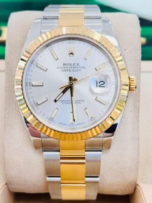 Rolex Datejust 126333 Silver Stick Dial 18k Yellow Gold Steel Oyster Band Watch