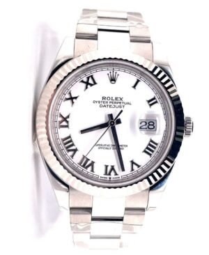 Rolex Datejust 126334 41mm White Roman Dial 18K White Gold Bezel Watch *NEW*