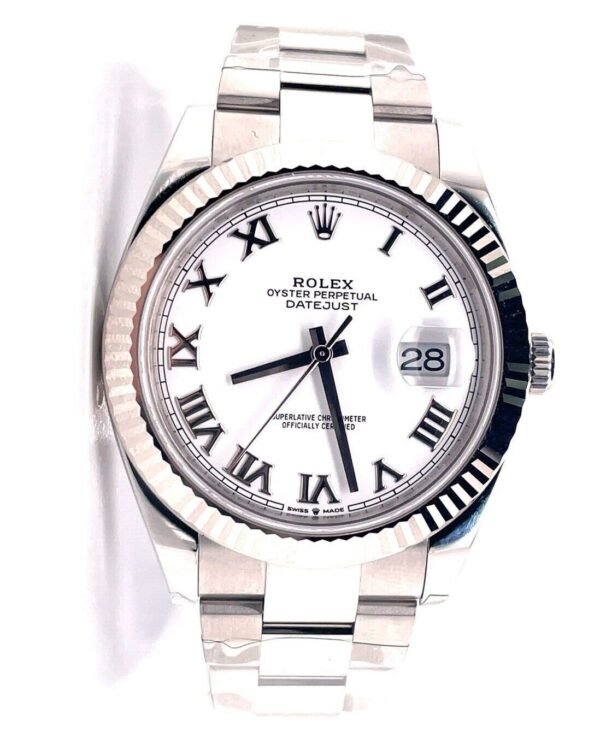 Rolex Datejust 126334 41mm White Roman Dial 18K White Gold Bezel Watch *NEW*