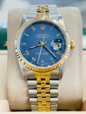 Rolex Datejust 16233 Blue Stella Roman Dial 18k Gold / Steel Jubilee Band Watch