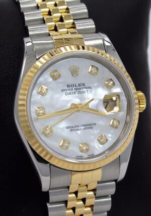 Rolex Datejust 16233 Jubilee 18K Yellow Gold & SS MOP Diamond Dial Watch *MINT*