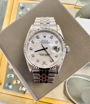 Rolex Datejust 16234 36mm MOP Diamond Dial 18k White Gold Bezel Watch SERVICED