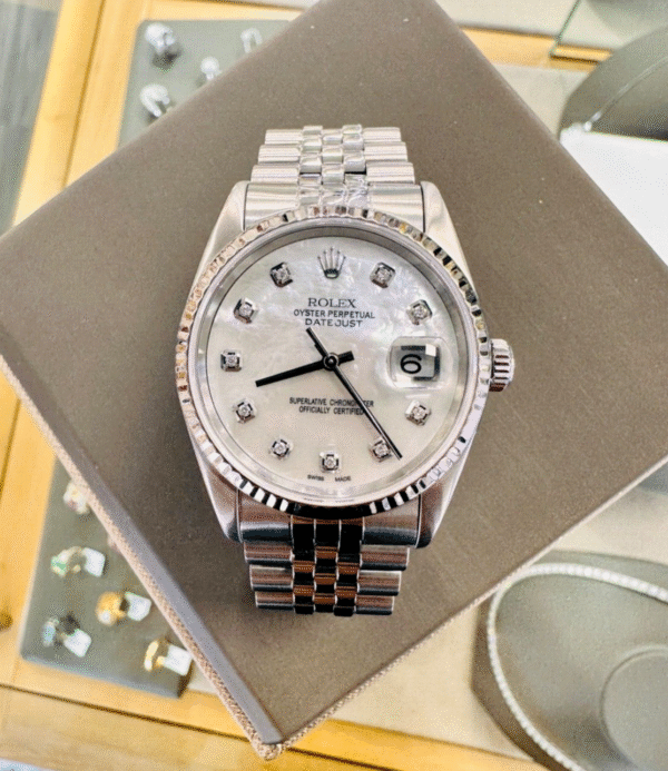 Rolex Datejust 16234 36mm MOP Diamond Dial 18k White Gold Bezel Watch SERVICED