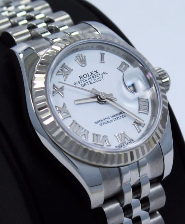 Rolex Datejust 179174 18K White Gold Bezel Roman Dial Jubilee Ladies Watch *MINT