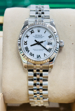 Rolex Datejust 26mm 179174 Jubilee Steel 18k White Gold Bezel Roman Dial Watch