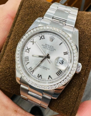 Rolex Datejust 36 116200 Silver Roman Dial with Custom 1.50Ct Diamond Bezel MINT