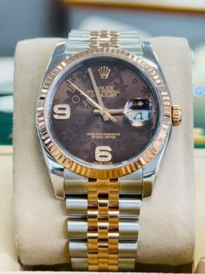 Rolex Datejust 36 116231 Rose Gold SS Factory Diamond Chocolate Floral Dial Jub