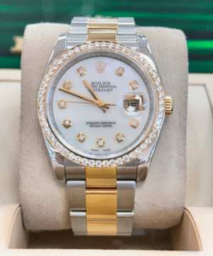 Rolex Datejust 36 116233 Y Gold /SS Custom Diamond Bezel Diamond Mother Pearl