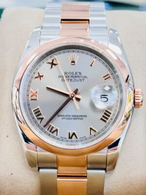 Rolex Datejust 36mm 116201 18k Rose Gold / Steel Silver Roman Dial Watch
