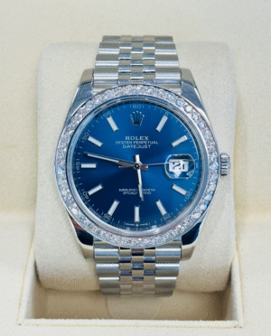 Rolex DateJust 41mm 126300 Blue Dial 2.95ct Diamond Bezel Watch MINT
