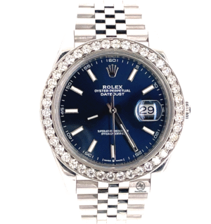 Rolex DateJust 41mm 126300 Blue Dial 3.25ct Diamond Bezel Watch Papers MINT