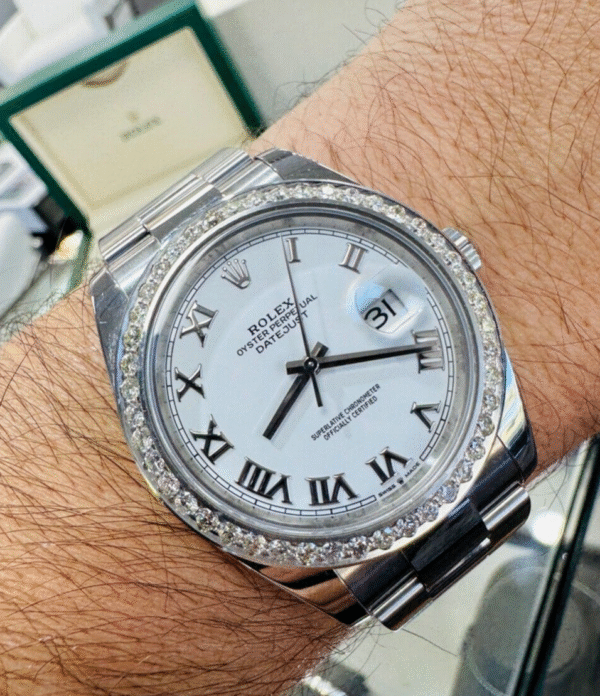 Rolex Datejust 41mm 126300 Oyster White Dial 2.75ct Diamonds Bezel Watch B/PAPER