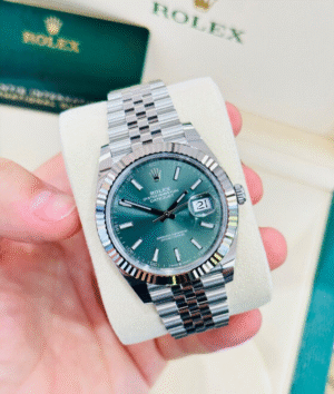 Rolex Datejust 41mm 126334 Mint Green Jubilee White Gold Bezel Watch UNWORN