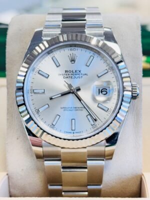 Rolex Datejust 41mm 126334 Silver Dial Oyster White Gold Bezel Watch B/P UNWORN