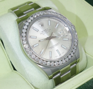 ROLEX Datejust II 116300 2.35CT Diamonds Bezel Silver Dial Steel Watch