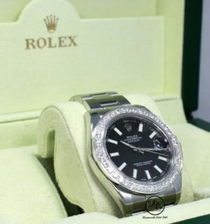 Rolex Datejust II 116300 3.25 CT Diamonds Bezel Black Dial Steel Box/Papers Mint