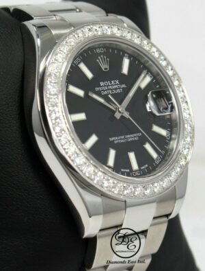 Rolex Datejust II 116300 3.25 CT Diamonds Bezel Black Dial Steel Watch Mint
