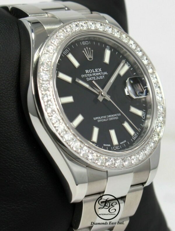 Rolex Datejust II 116300 3.25 CT Diamonds Bezel Black Dial Steel Watch Mint