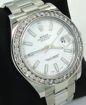 Rolex Datejust II 116300 3.25 CT Diamonds Bezel White Dial Steel Papers Mint